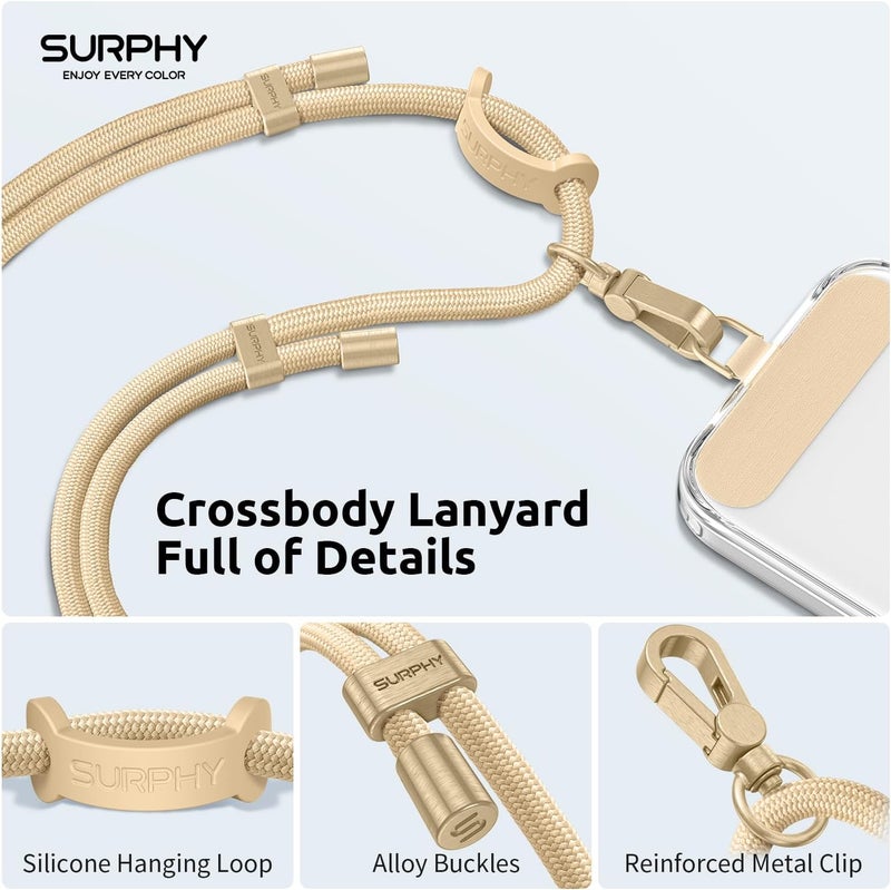 SURPHY Phone Lanyard, Adjustable Phone Strap Crossbody with 2 Pack Cell Phone Tether Tab, Premium Metal Buckles, Skin-Friendly, Universal Cell Phone Lanyard Crossbody for Women and Men, Khaki - Image 2